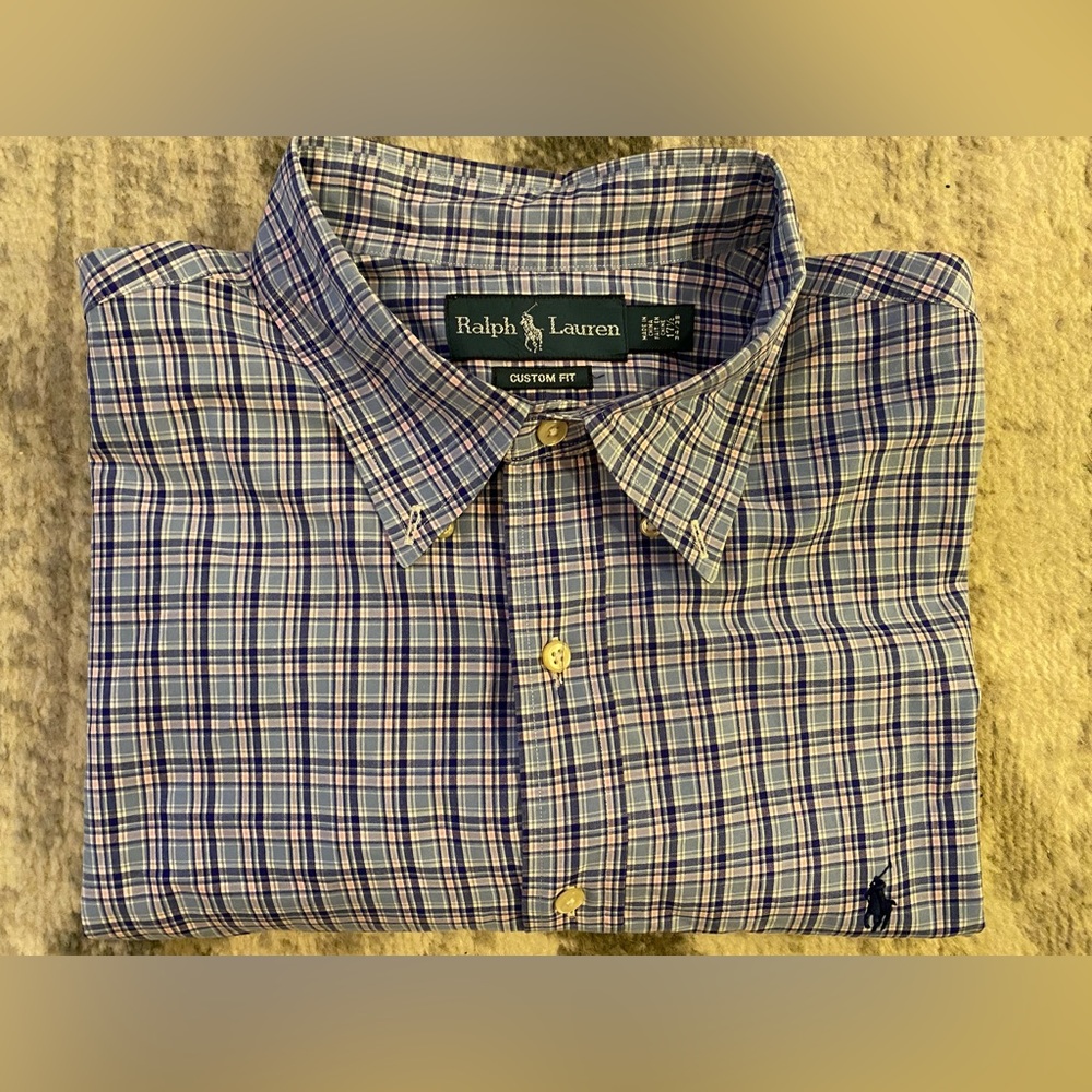 Ralph Lauren Custom Fit 17.5 34/35 Long Sleeve Blue Button Down Men’s Shirt